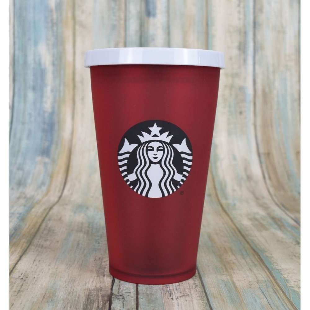 Starbucks Frosted Red 16 oz Holiday Grande Cold Cup Travel Tumbler RARE 2018